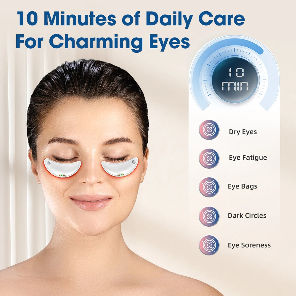 2-IN-1 Face & Eye Beauty Massager Micro-current Red Light EMS Anti Aging Bags Dark Circles Reduce Electric Eye Rejuvenation Pads