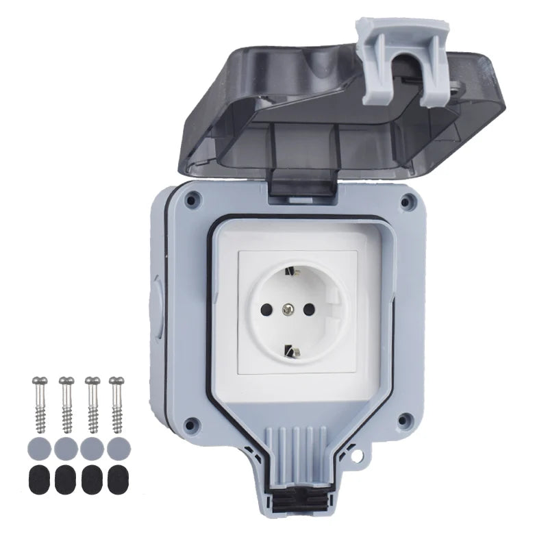 Double EU Socket Power Supply Switch Socket 16A Outdoor Wall Power Socket With USB Charging for Home& Garden IP66 Weatherproof