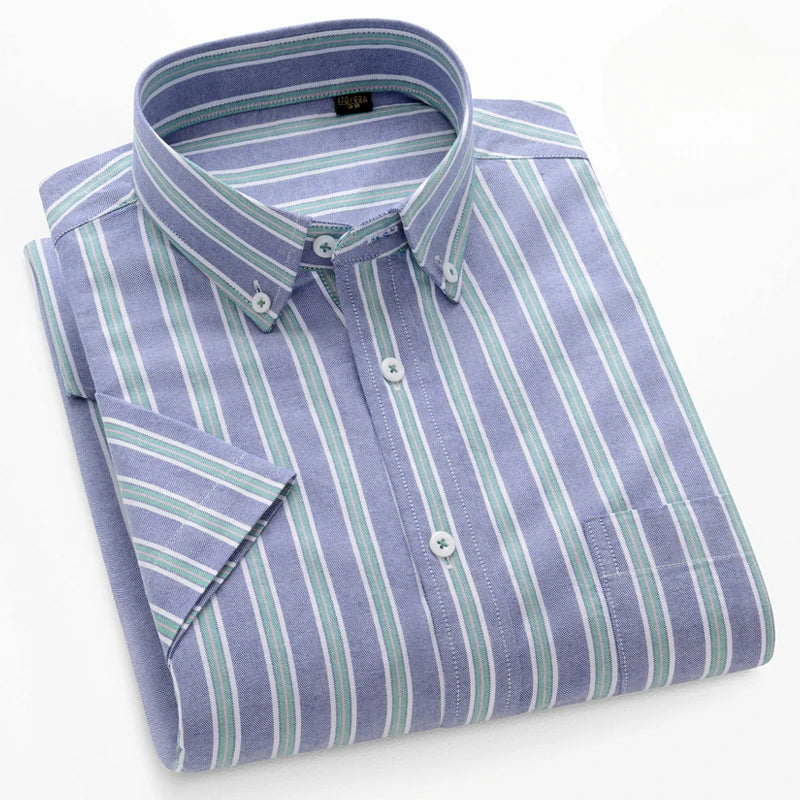 New In Shirt Summer 100%Cotton Short Sleeve Shirts for Men Slim Fit Formal Plain Shirt Designer Plaid Korean Popular Clothes