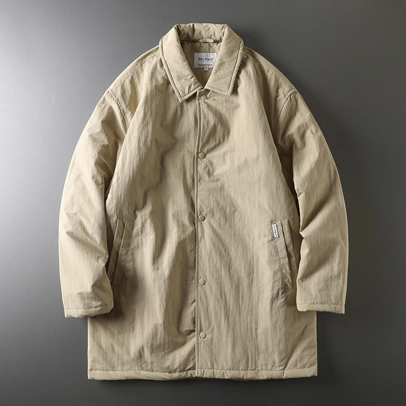 Japanese retro collar cotton jacket men's winter mid to long length cotton jacket men's warm jacket jacket with cotton clip