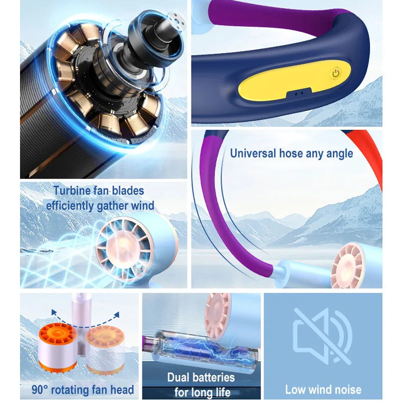 Hanging Neck Fan Type-C Charging 2400mAh Battery Portable Small Halter Turbine FanNo Noise Fan for Outdoor Travel Sport