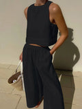 Women's Long Pant Sets Sleeveless Cropped Top Drawstring Elastic Waist Wide Leg Pants 2 Piece Set Casual Commute 2026 Summer New