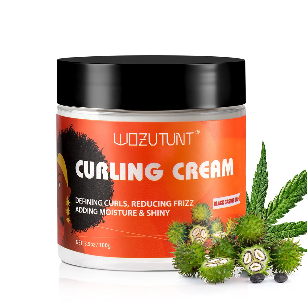 WOZUTUNT Curl Defining Cream 100g, Leave-in Styling Cream with Black Castor Oil,Frizz Control Hydrate for Bouncy Shiny Hairstyle