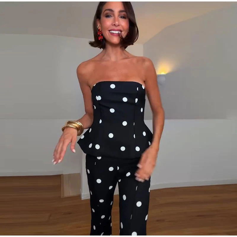 Elegant Polka Dot Women's Jumpsuit Sleeveless Waist-closed Backless Tube Top Lady Long Romper 2026 Summer Fashion Female Rompers
