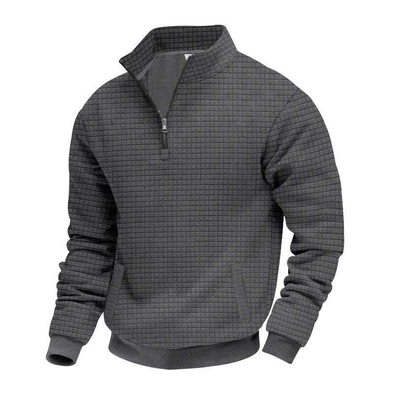semi-zipper sweater men's autumn and winter jacquard small checkered stand-up collar casual pullover large size sweater
