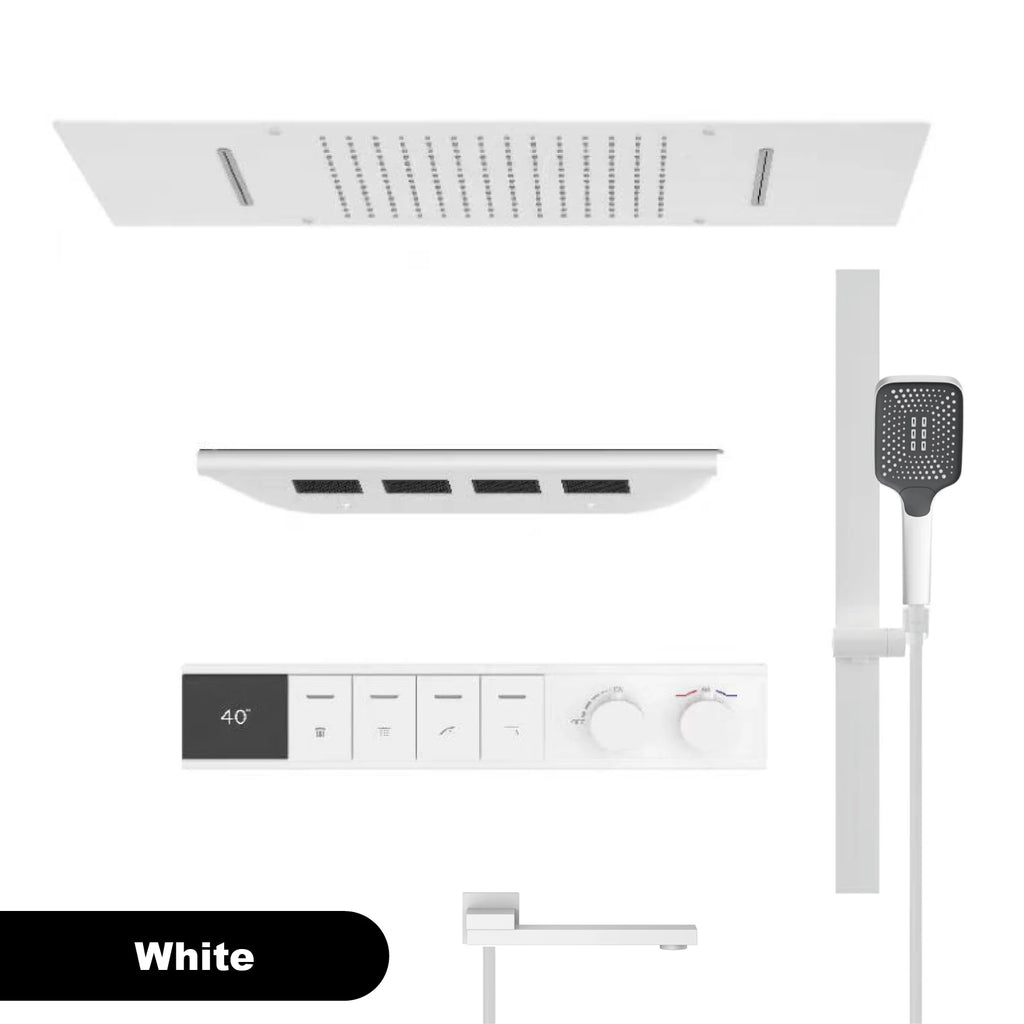 Luxury Bathroom Ceiling Embedded Rain Shower Head LED Digital Display Thermostatic Mixer Hot Cold Water Rainfall Shower System