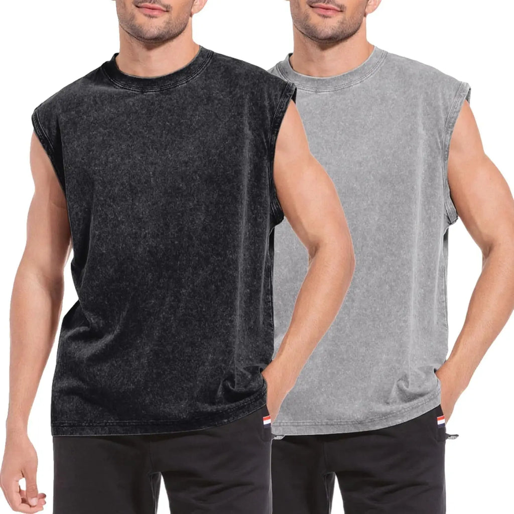 100% Cotton Men's Summer T Vintage Washed Vest Male Tops Round Neck Loose Oversized Large Size Casual Basic Streetwear Vest