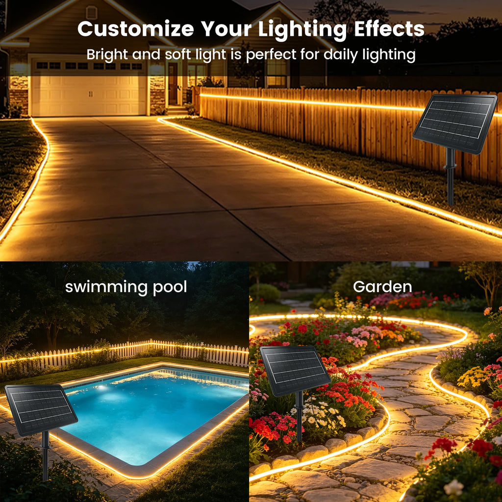 24V Solar COB LED Strip Neon Outdoor Waterproof Garden Lighting White Natural Warm 320LEDs/M Flexible Silicone Tape 0.5m-10m