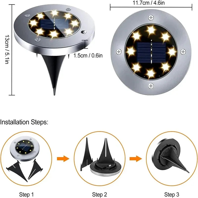 IP68 LED Outdoor Solar Power Ground Light Solar Path Deck Lights Underground Light Yard Driveway Lawn Garden Decor Lighting