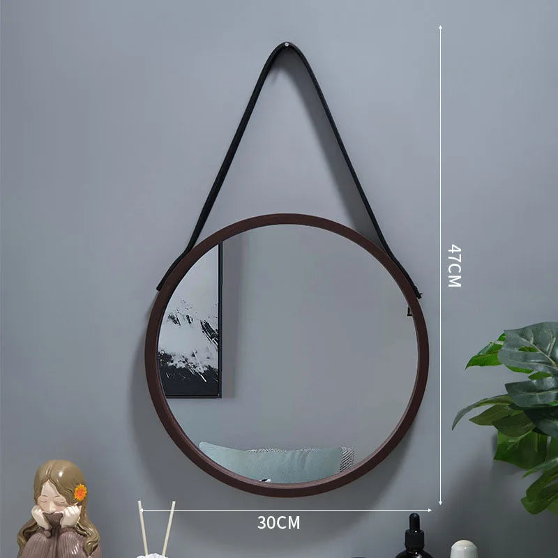 Perforation-free Vanity Mirror Wall-mounted Round Thickened Wooden Border Dressing Mirror Bathroom Mirror Makeup Mirror 전신거울