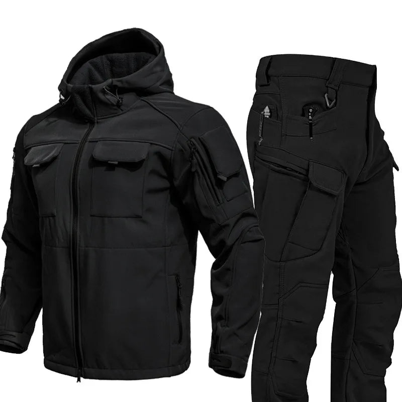 Beetle Invader Shark Skin Softshell Jacket Pants Set Camouflage Tactical Military Suit Waterproof Windproof Fleece Lined Outdoor