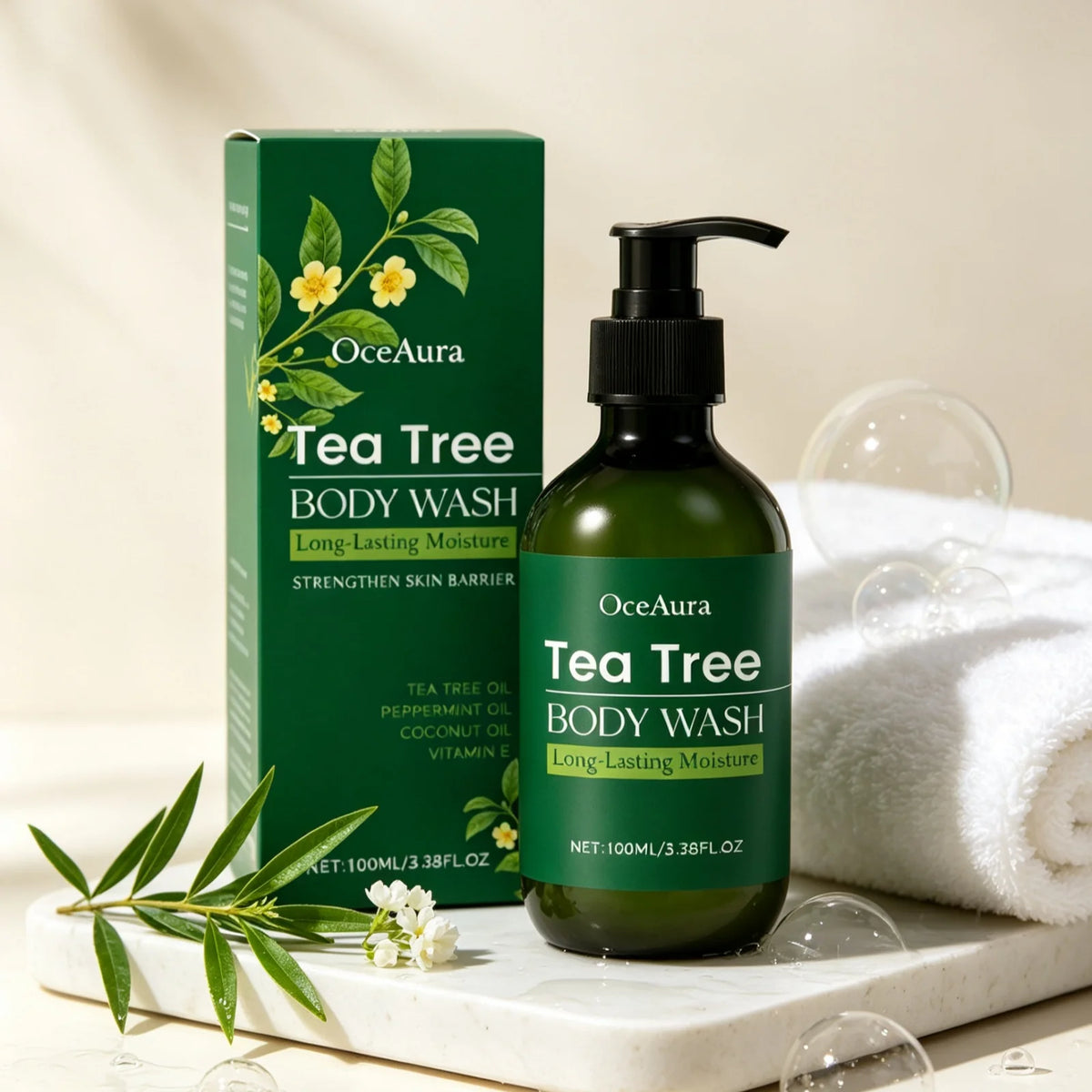 OceAura Tea Tree Body Wash Nourishing Skin Gentle Care Wash Away Dirt Eliminate Body Odors Strengthen Skin Barrier Shower Gel