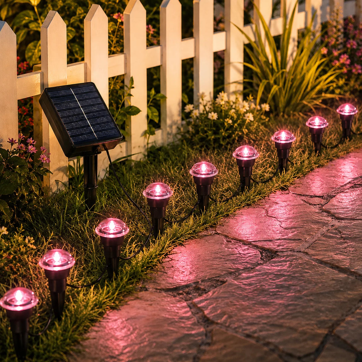 Solar Powered Ground Stake Pathway Lights Warm Glow Garden Walkway Lawn Yard Patio Landscape Decorative Lights