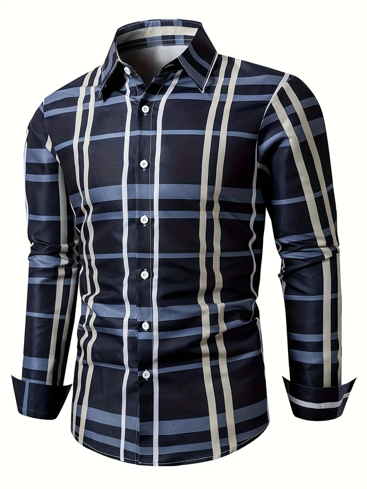 Fashion Square stripe patterns 3D Print Mens Long Sleeve Shirt Autumn Button Down Casual Animal Shirt Lapel Mens Clothing Tops