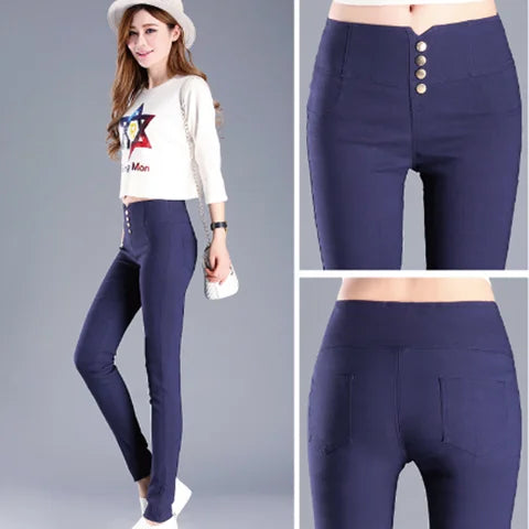Streetwear Fashion Women Skinny Pencil Pants Spring Autumn New Elastic High Waist Korean Clothing Solid Thin Casual Trousers 5XL