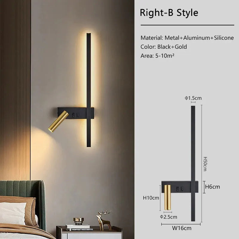 Modern LED Wall Lamps with Switch for Bedroom Indoor LED Wall Lights with 350° Rotatable Spotlight for Kitchen Dinning Room Home