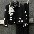 Flower Appliques Men's Jacket Spring Autumn Pearl Beading Lapel Coat American Fashion High Street Male Gorgeous Jackets