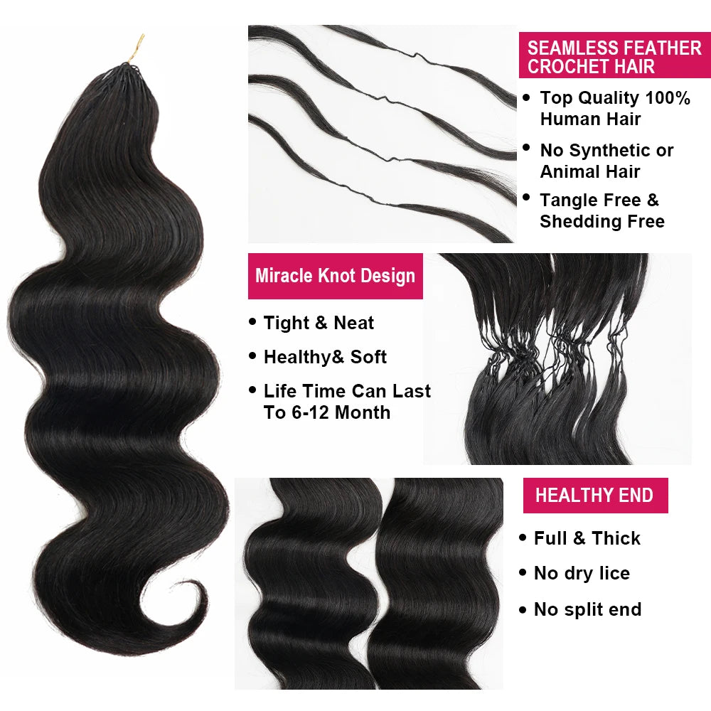 Body Wave Miracle Knots Crochet Human Hair For Braiding Boho Braids Bundles 16-26 Inch Feathered Crochet Human Hair Extensions