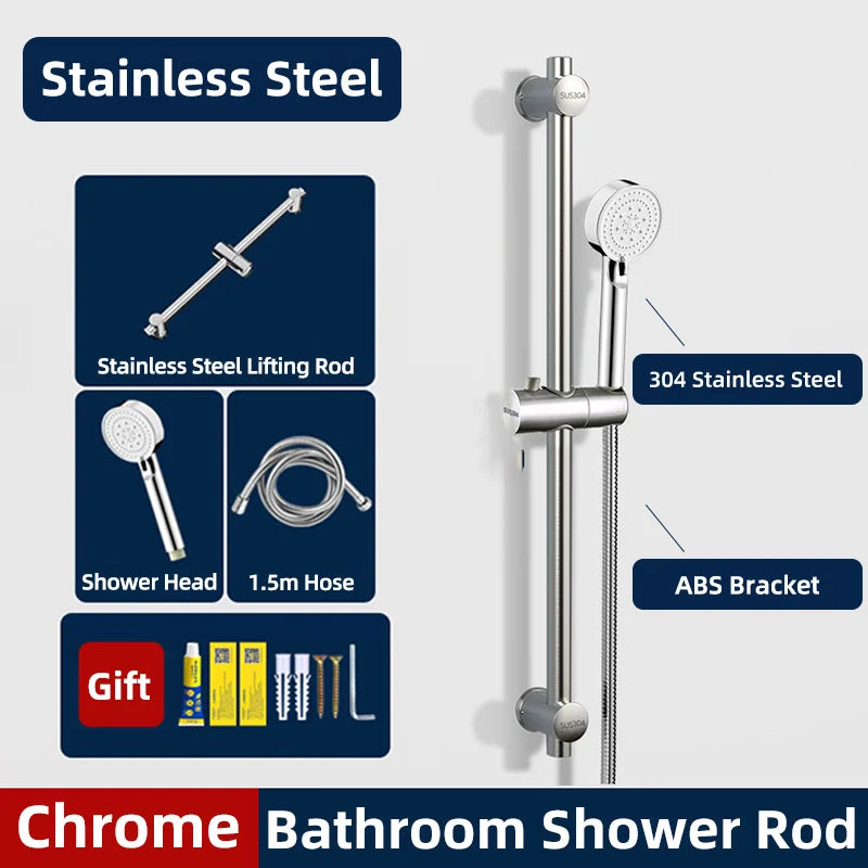 Bathroom Shower Seat Holder Rod Rail Wall Mounted Shower Slide Bar Adjustable Handheld Shower Bracket 304 Stainless Steel