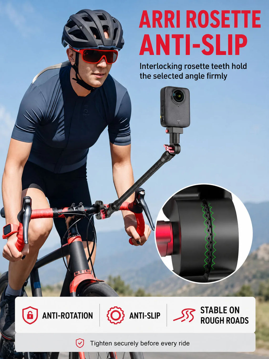 SOARSHOT Bicycle Motorcycle Handlebar Camera Mount 360° Swivel 22-32mm Clamp for DJI Osmo Insta360 Action Camera Quick Release