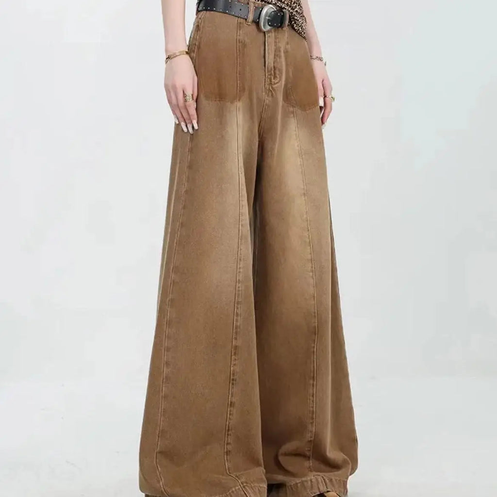 New Denim Jeans with Washed Design, High Waist Slimming, Retro Loose Straight Leg, Floor Hugging, Wide Legs