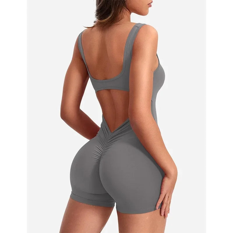 Women's Slim Fit One-Piece Shorts  Workout Jumpsuits Spring/Summer  Hip Lifting Backless Yoga Sports Clothing Sexy Design