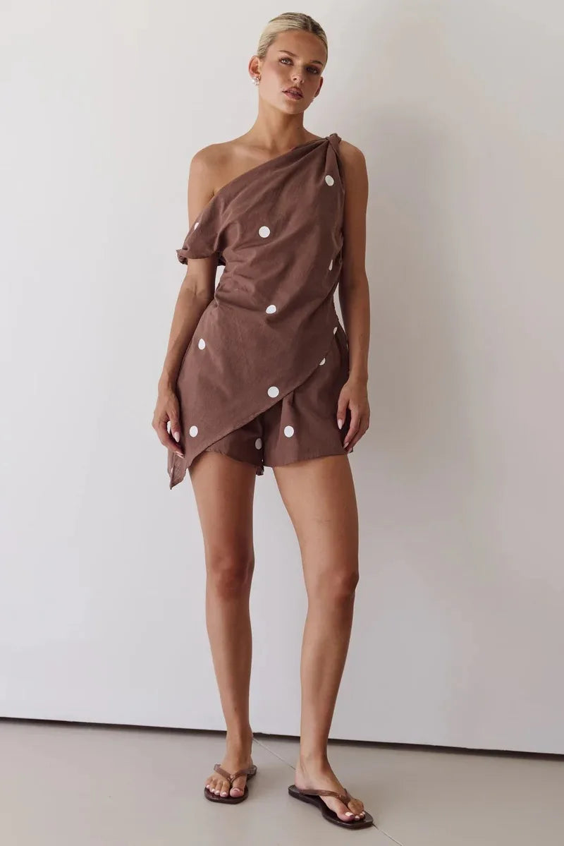Fashion Elegnat Holiday 2 Piece Set New Summer Printed Off-shoulder Casual Tops And Shorts Suit Womens Clothing