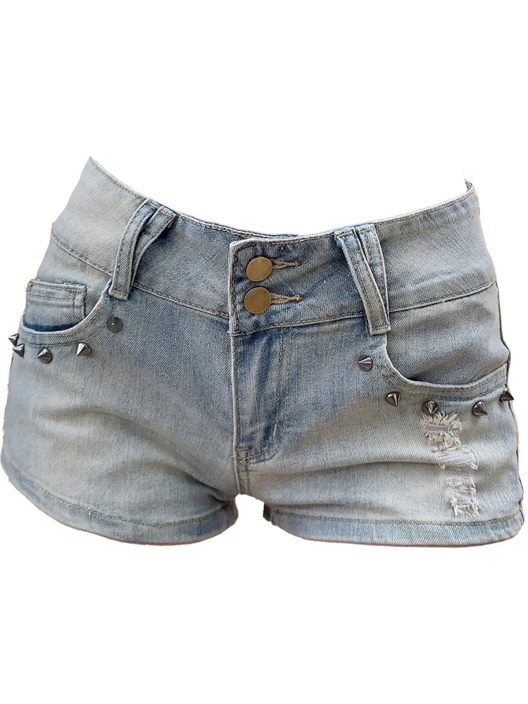 Women's Blue Denim Shorts Y2K American High Street Harajuku Aesthetic 2000s Style Sexy 90S Retro Jeans Shorts Clothing 2025 New