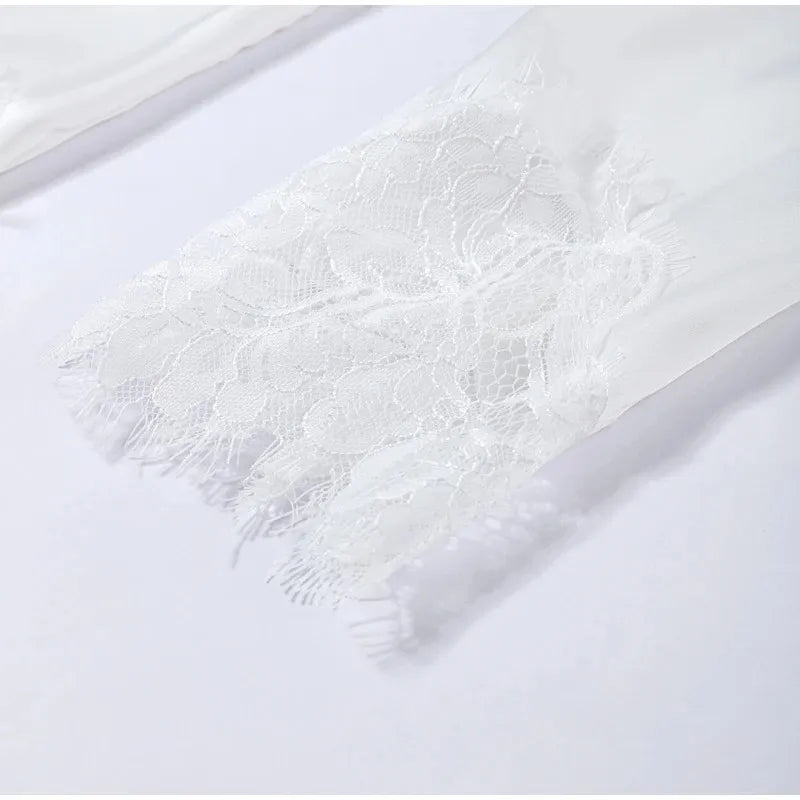 Satin Lace Patchwork Dress Women Long Sleeve O-neck Casual 2026 Spring Female Dresses Casual Solid Beach Robe not contain pearls