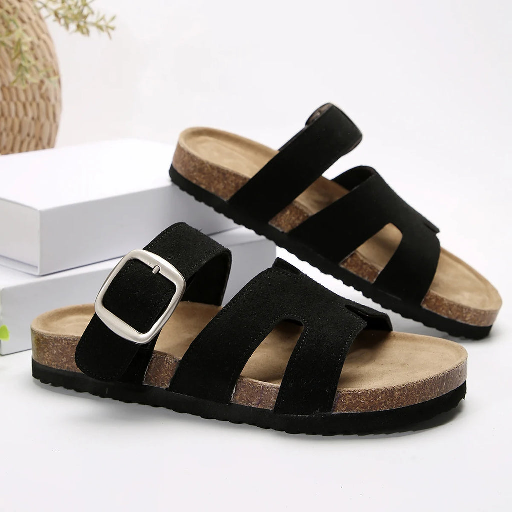Summer Fashion Suede Slippers With Arch Support Outdoor Classic Adjustable Buckle Beach Slide Women's Cork Clogs Sandals