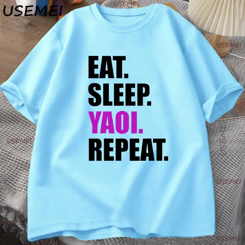 Eat Sleep Yaoi Repeat T Shirt Manga Tshirt Men Women Cotton Breathable T-shirt Men's Short Sleeve Round Neck Tees Clothes