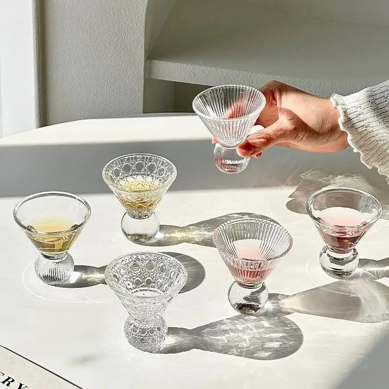 Retro Gem Pattern High Stem Glass Cup Nordic Pure Color Universal Drinkware For Ice Coffee Juice Bubble Water