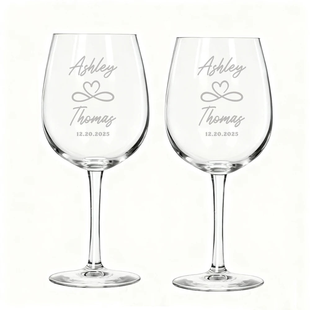 Personalized Engraved Wine Glasses Monogram Anniversary Couple Wine Glasses Set of 2pcs Wedding Toasting Glass Housewarming Gift
