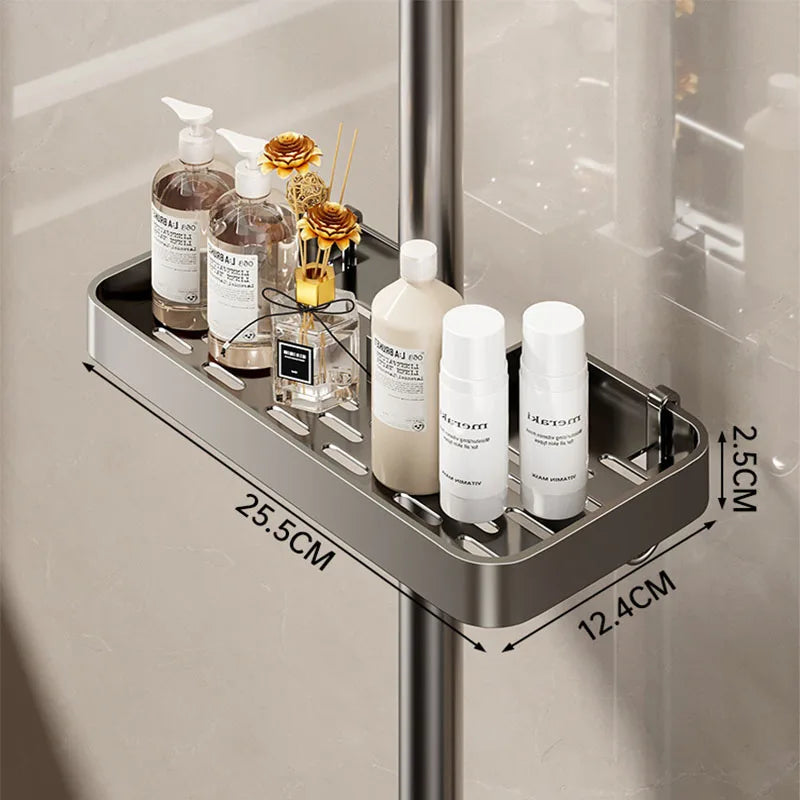 Bathroom Shower Storage Shower Gel Shampoo Rack Lifting Rod Removable Tray No Drilling Soap Holder Shower Shelf