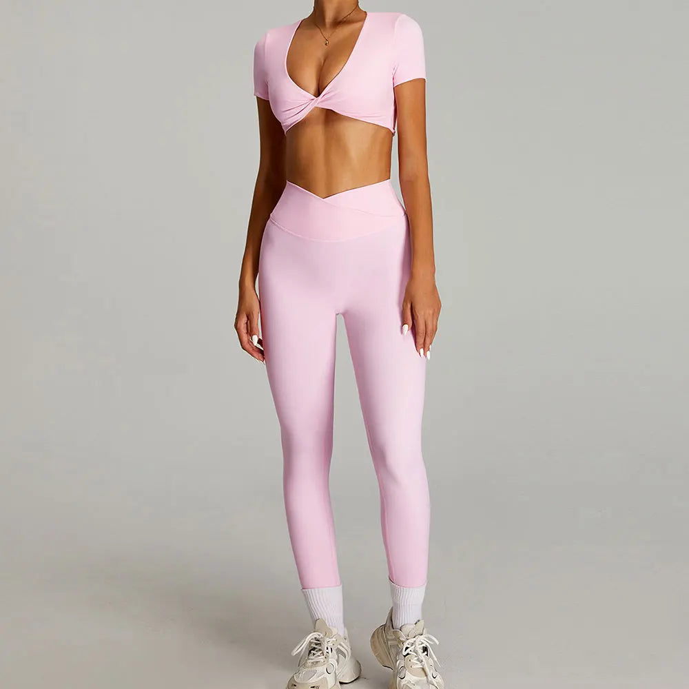 mikeyoga Women Yoga Suit 2PCS Sports Set Quick-Drying Gym Set Women Tracksuit Running Workout Short Sleeves Sports Yoga Clothing