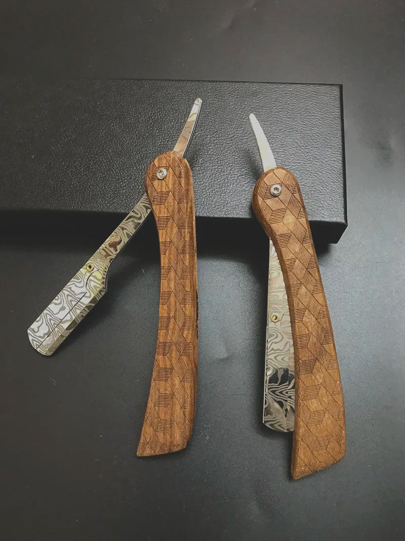 wooden trimmer manual shaver professional straight edge stainless steel sharp barber razor folding shaving blade shave beard cut