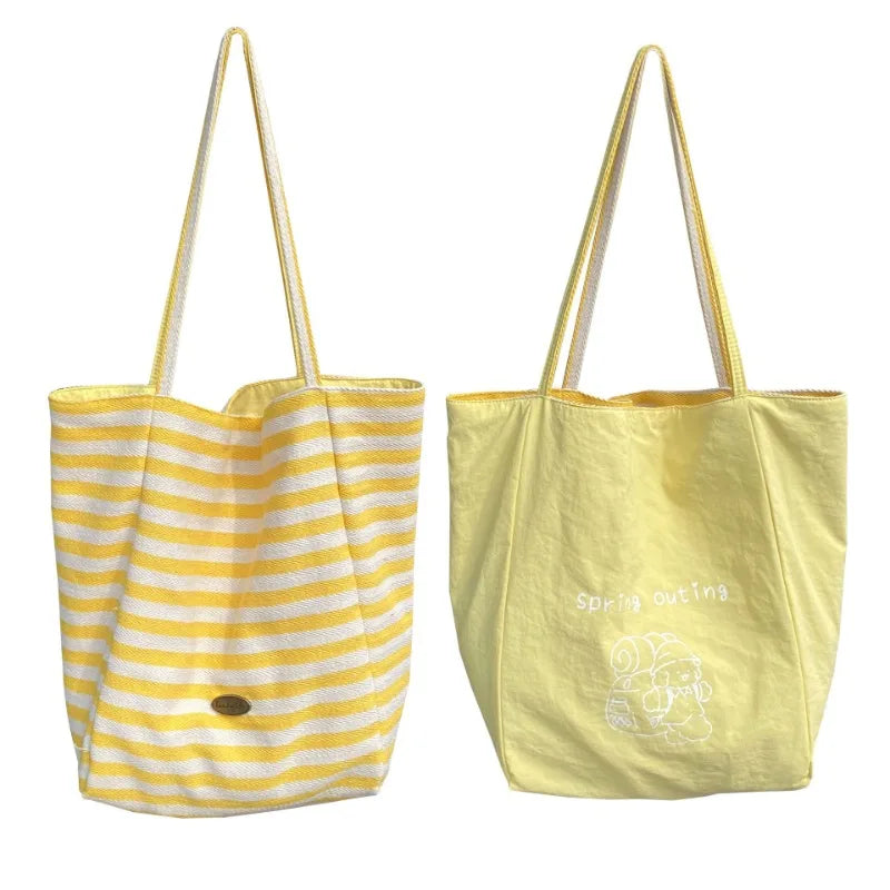 Casual Large Capacity Women's Canvas Shoulder Bags Striped Design Female Shopping Bag Summer Seaside Girls Handbags Beach Tote