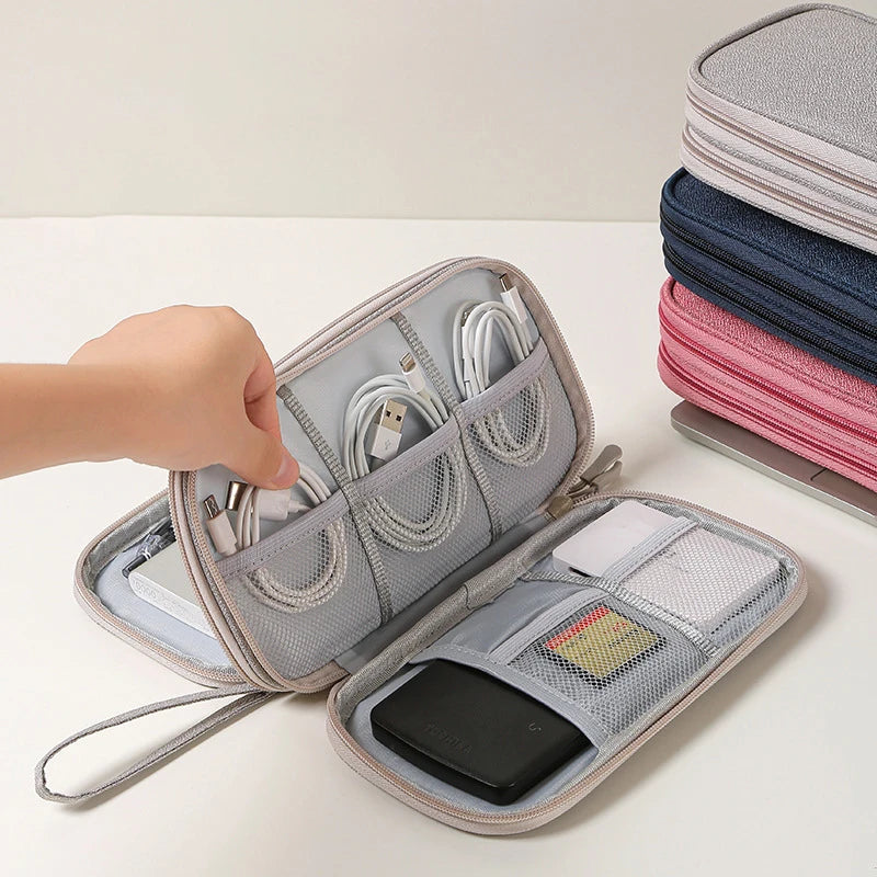 USB Charger Travel Organizer Bag – Mesh-Lined Portable Case for Cables, Adapters & Power Banks, Keeps Tech Gear Tidy