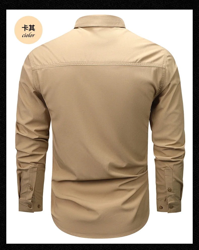 Spring Autumn Men Long Sleeved Shirt Men Tactical Work Shirts Tops Outdoor Multi-pocket Quick Drying Hiking Fishing Cargo Shirts