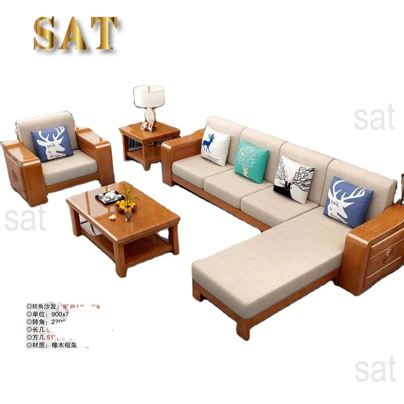 For Modern Home Wooden Sofa Set  Furniture Luxury Living Room Sectional Chesterfield Household Solid Wood Small Size