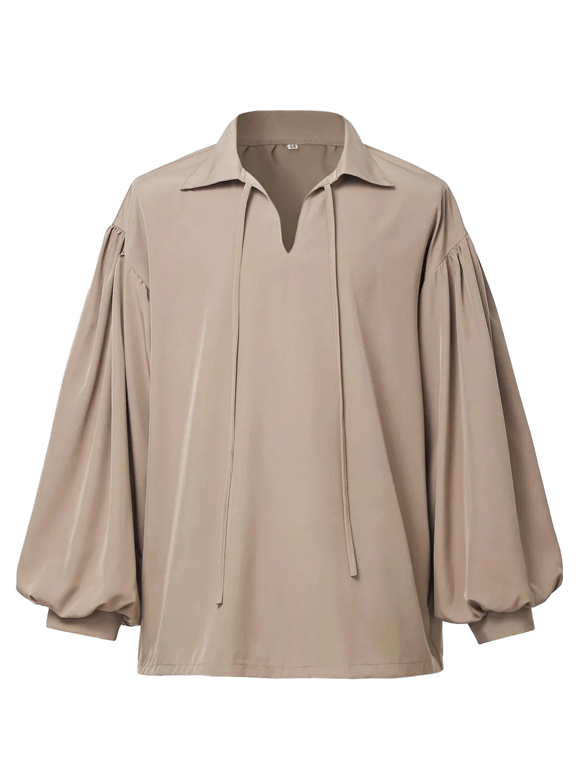 Men'S Retro Medieval V-Neck Pirate Shirt - Beige, Loose Fit with Drop Shoulder Sleeves, Casual All-Season Top for Halloween & Ca