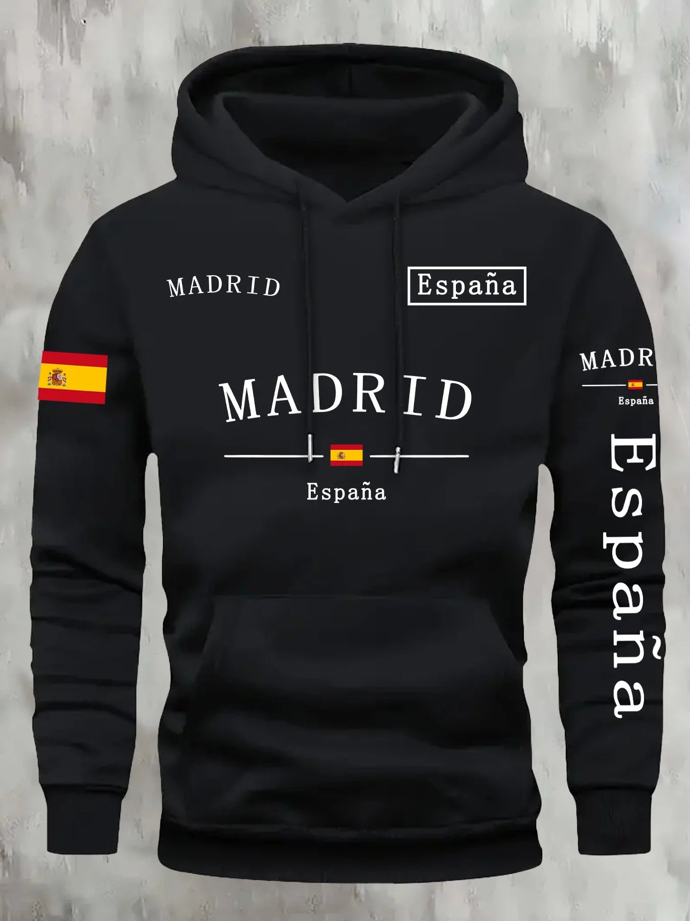 Spanish Flag Madrid Print Men Women Hooded Sweatshirt Autumn Winter Daily Outdoor Vacation Fitness Casual Loose Warm Sportswear