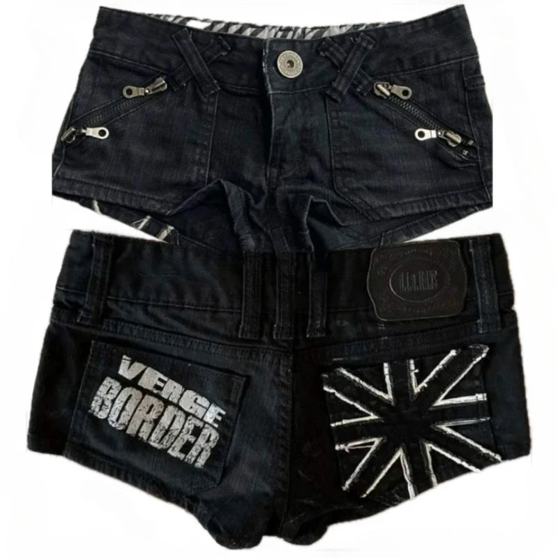 High-waisted denim shorts Y2k American dark blue women's 2026 spring and summer fashion hip-hop goth casual slim shorts