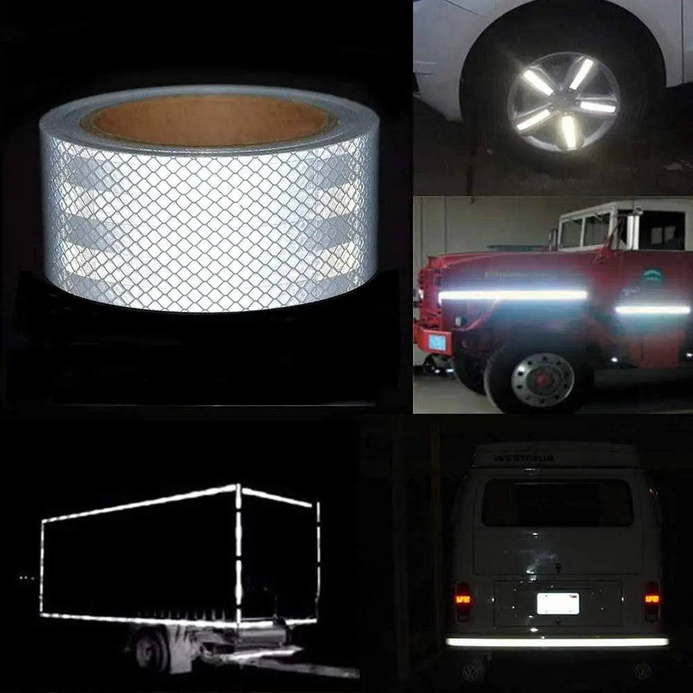 2''x17FT Reflective Strips Car Stickers PET Self-adhesive White Reflect Decal Light Reflector For Things Waterproof Bicycle Tape