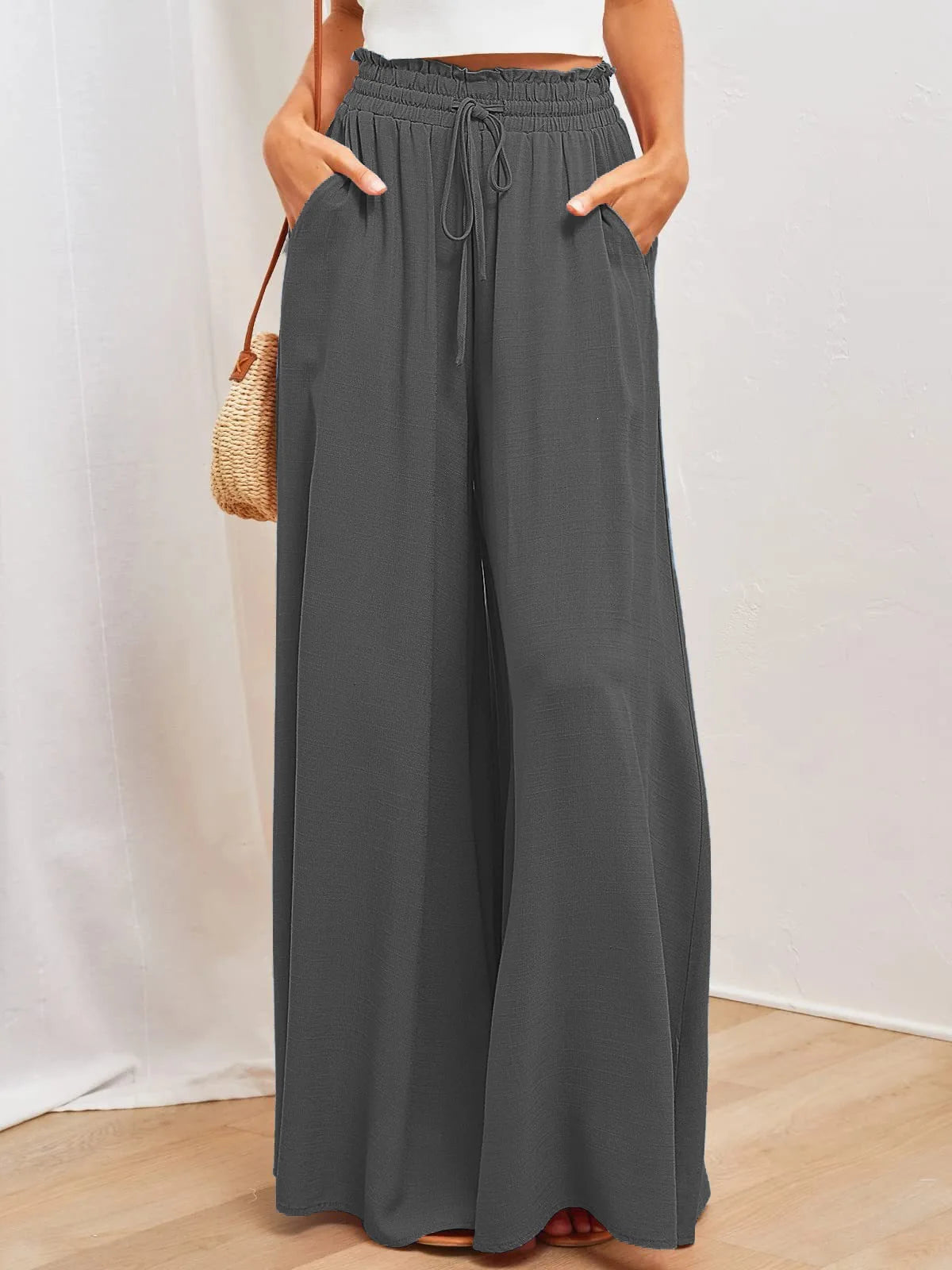 2026 Summer Comfortable Loose Wide Legs Trouser Women' S Pants Casual Simple Style All-match Holiday Vacation Fashion Chic Beach