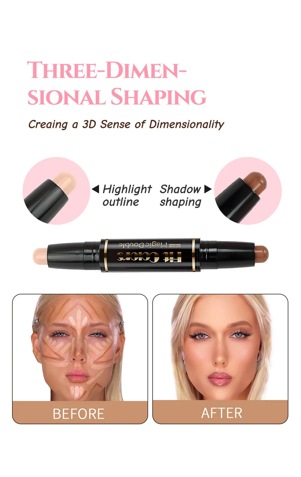 Double Head Highlight Pen Face Make Up Liquid Waterproof Contouring Foundation Contour Makeup Concealer Stick Pencil Cosmetics