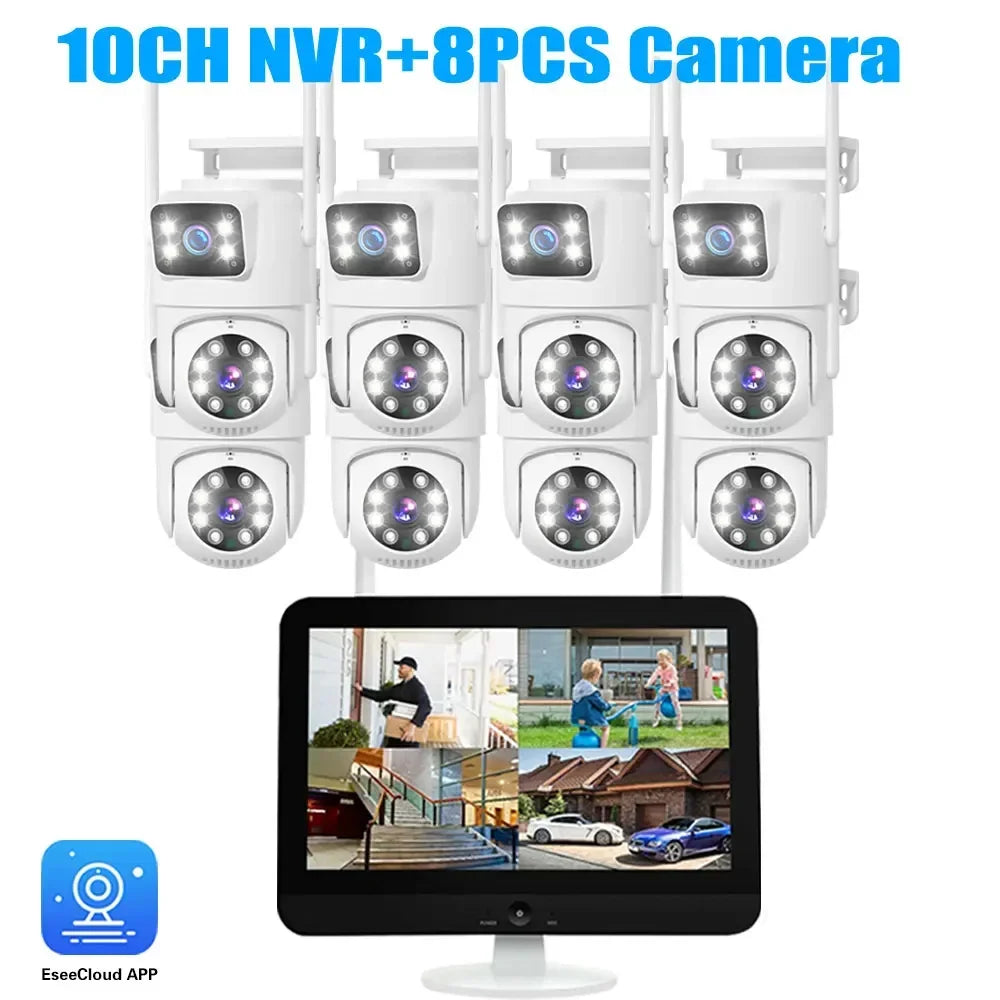 CCTV Security  8MP Dual Lens PTZ Camera 10CH 12.5"Inch LCD Screen Monitor Wifi NVR Kit Wireless Home 4K Security Camera System