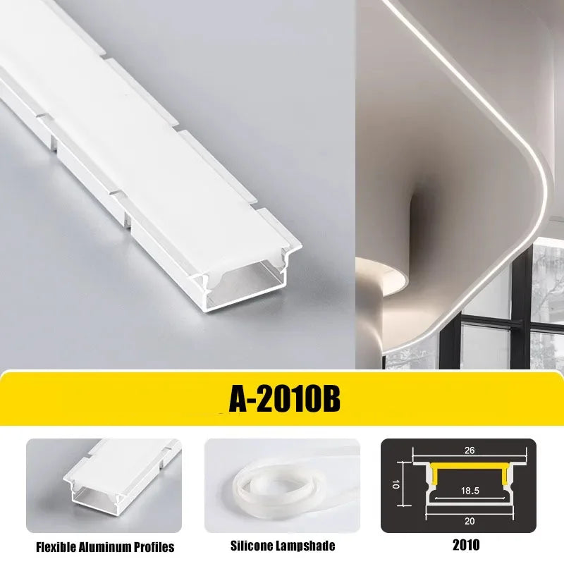 0.5/1M Bendable Led Aluminum Profile 20/30/40Mm Wide Flexible Led Channel Diffuser Curved Line Light Bar Aisle Ceiling Lighting