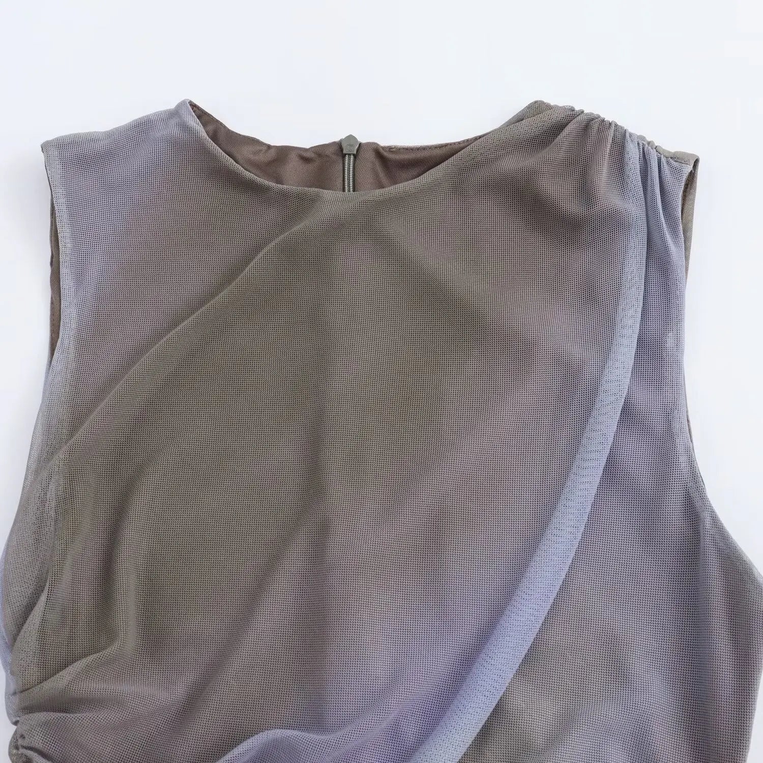 BSAY Women Fashion Summer New White Pleated Back Zip Sleeveless Crewneck Vest Long Dress Chic Female Elegant Evening