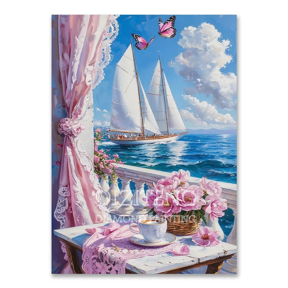 European Architecture 5D DIY Diamond Painting Kit Natural Landscape Full Diamond Mosaic Cross Stitch Kit Room Decoration Gift